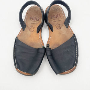 Pons Avarca Sandals Women's 8 Black Leather Slingback Flats Shoes Handmade